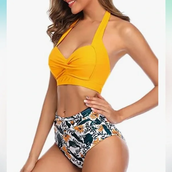 Tempt Me
Women Two Piece Vintage Swimsuit Retro Halter Ruched High Waist - Picture 2 of 4